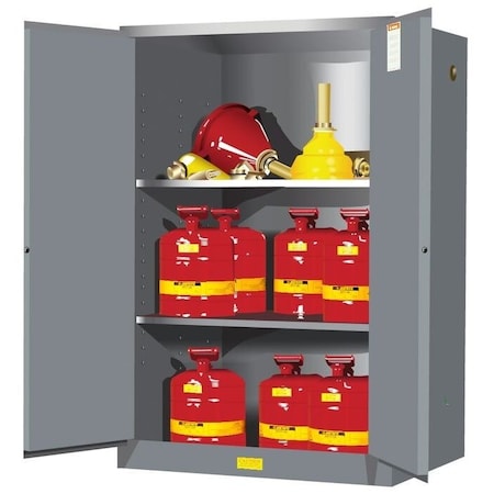 Justrite Flammable Liquid Safety Cabinet, 90 gal, 2 Shelves, Galvanized Steel, 43 in W x 65" H x 34 in D 899003